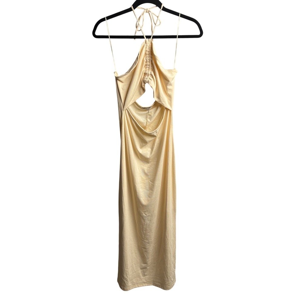 Crescent Cream Halter Cutout‎ Midi Dress Sleeveless Slit L Beach Party NWT